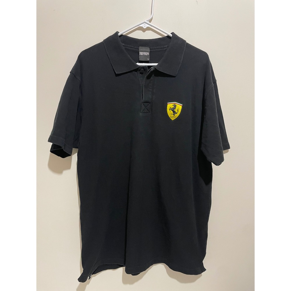 Ferrari Scuderia Mens Black Short Sleeve Polo Shirt Shield Logo Large
